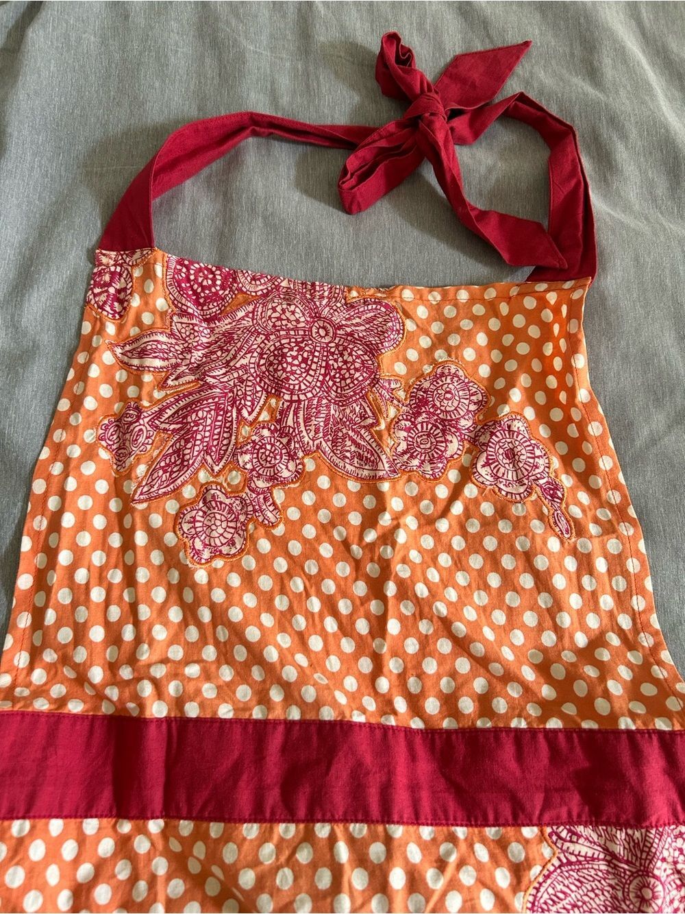 Anthropologie Floral Polka Dot Apron - Orange & Red - Picture 3 of 6